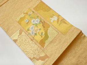 短冊に椿・花唐草模様織出し刺繍名古屋帯